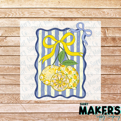 Lemon Striped Summer DTF Transfer - or- Hat Patch, Acrylic, Magnet, or Keychain