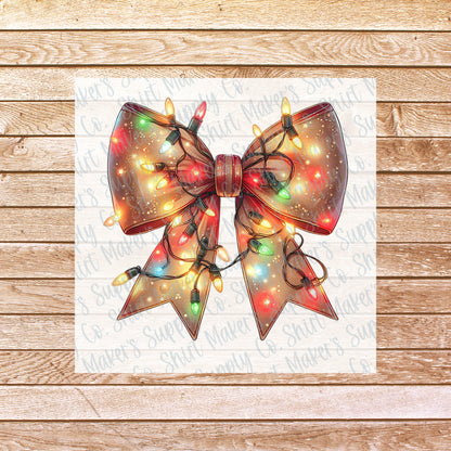 Christmas Light Bow DTF Transfer - or- Hat Patch, Acrylic, Magnet, or Keychain