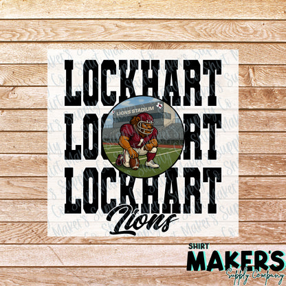 Lockhart Lions Football Stacked DTF or UV-DTF Transfer - or- Hat Patch, Acrylic, Magnet, or Keychain