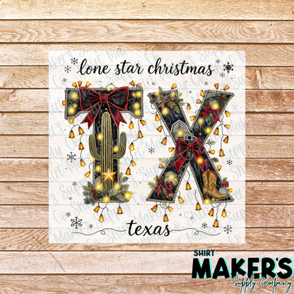 Lone Star Christmas Texas DTF Transfer - or- Hat Patch, Acrylic, Magnet, or Keychain