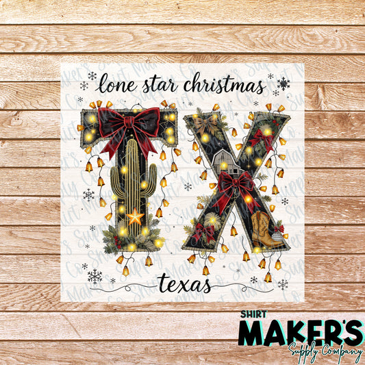 Lone Star Christmas Texas DTF or Sublimation Transfer