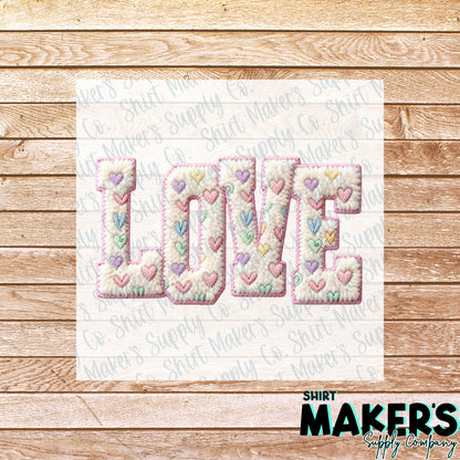 Love Faux Embroidery Valentine's Day DTF Transfer - or- Hat Patch, Acrylic, Magnet, or Keychain