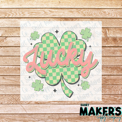 Lucky Clover Checkered St. Patrick's Day DTF Transfer - or- Hat Patch, Acrylic, Magnet, or Keychain