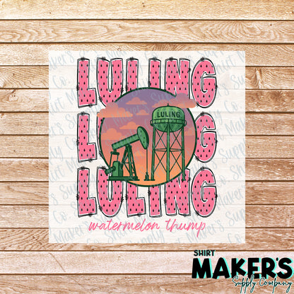Luling Watermelon Thump Stacked 4 DTF Transfer - or- Hat Patch, Acrylic, Magnet, or Keychain