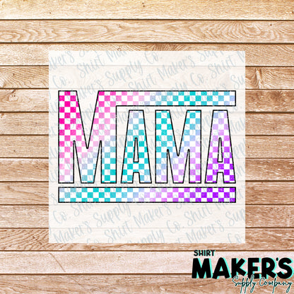 Mama Checkered Colorful Mother's Day DTF Transfer - or- Hat Patch, Acrylic, Magnet, or Keychain