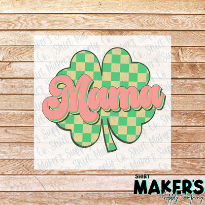 Mama Checkered Clover St. Patrick's Day DTF Transfer - or- Hat Patch, Acrylic, Magnet, or Keychain