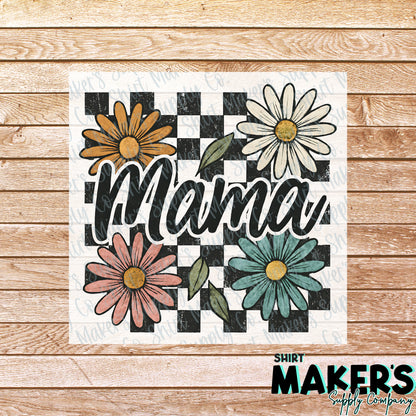 Mama Checkered Flowers Mother's Day DTF Transfer - or- Hat Patch, Acrylic, Magnet, or Keychain