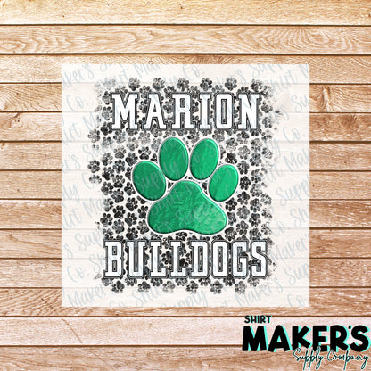 Marion Bulldogs Patterned DTF Transfer - or- Hat Patch, Acrylic, Magnet, or Keychain