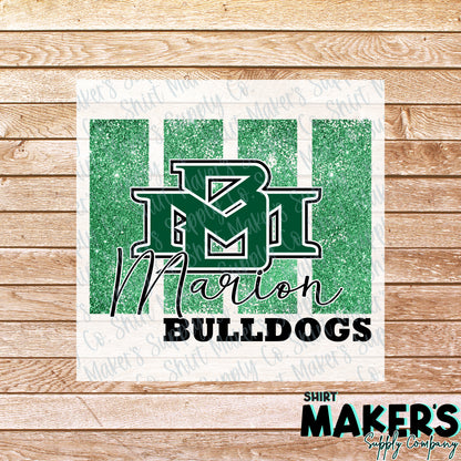 Marion Bulldogs Glitter Panel DTF Transfer - or- Hat Patch, Acrylic, Magnet, or Keychain