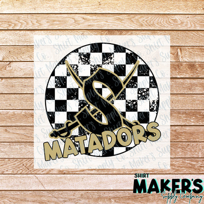 Seguin Matadors Checker DTF or UV-DTF Transfer - or- Hat Patch, Acrylic, Magnet, or Keychain