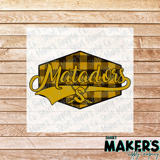 Matadors Black Plaid DTF Transfer - or- Hat Patch, Acrylic, Magnet, or Keychain