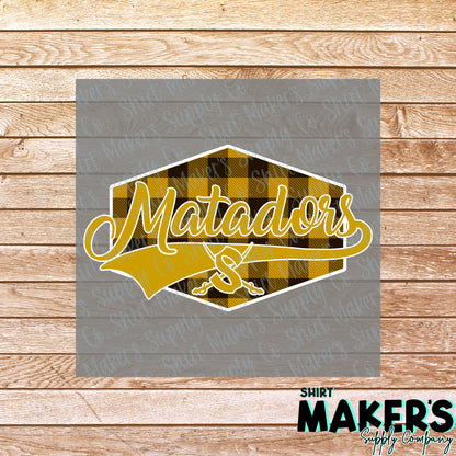 Matadors White Plaid DTF Transfer - or- Hat Patch, Acrylic, Magnet, or Keychain