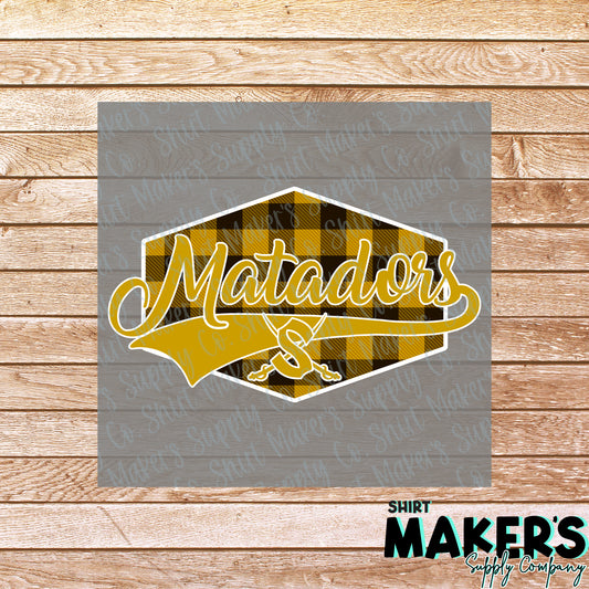 Matadors White Plaid DTF Transfer - or- Hat Patch, Acrylic, Magnet, or Keychain