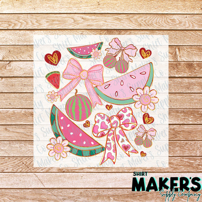 Watermelon Bow Summer DTF Transfer - or- Hat Patch, Acrylic, Magnet, or Keychain