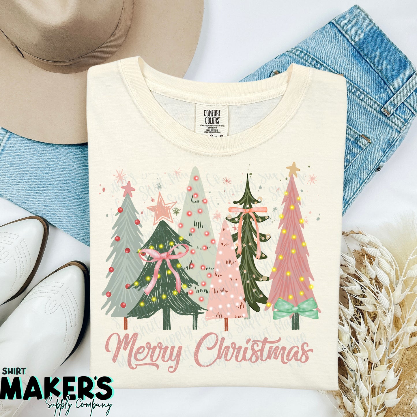 Merry Christmas Pastel Trees DTF or Sublimation Transfer