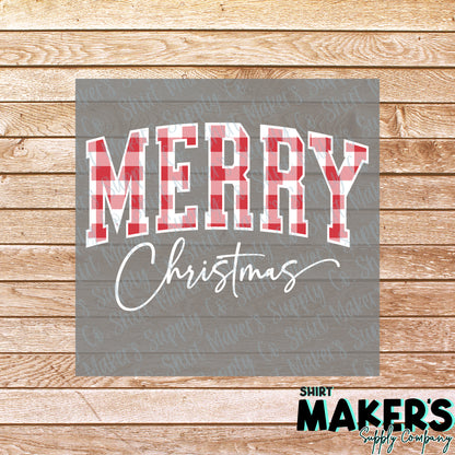 Merry Christmas Plaid White DTF Transfer - or- Hat Patch, Acrylic, Magnet, or Keychain