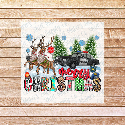 Police Merry Christmas DTF Transfer - or- Hat Patch, Acrylic, Magnet, or Keychain