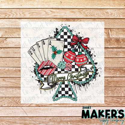 Merry Christmas Spade Aces DTF Transfer - or- Hat Patch, Acrylic, Magnet, or Keychain