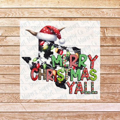 Merry Christmas Y'all Texas DTF Transfer - or- Hat Patch, Acrylic, Magnet, or Keychain