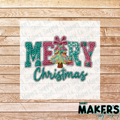 Merry Christmas Yarn DTF Transfer - or- Hat Patch, Acrylic, Magnet, or Keychain
