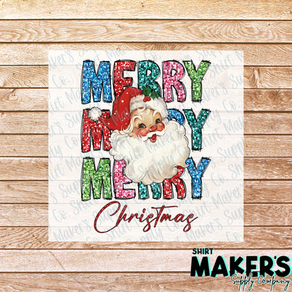 Merry Merry Christmas Sequin DTF Transfer - or- Hat Patch, Acrylic, Magnet, or Keychain