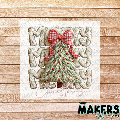 Merry Merry Merry Christmas Yarn DTF Transfer - or- Hat Patch, Acrylic, Magnet, or Keychain