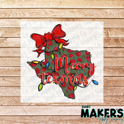 Merry Texmas Bow DTF Transfer - or- Hat Patch, Acrylic, Magnet, or Keychain