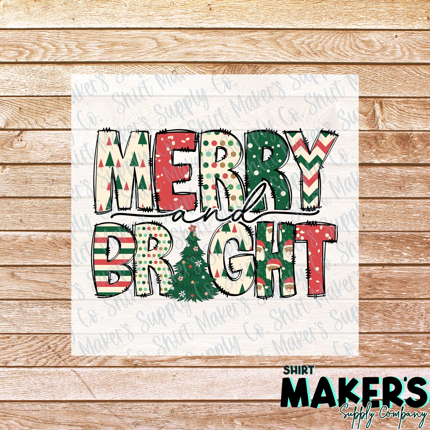 Merry and Bright Christmas DTF or Sublimation Transfer