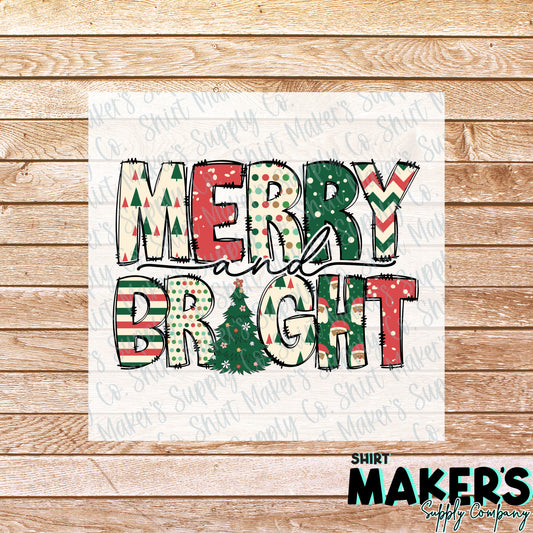Merry and Bright Christmas DTF or Sublimation Transfer