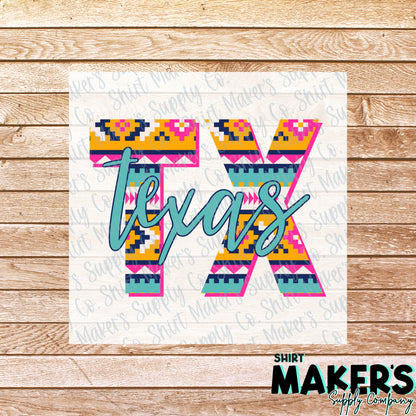 Texas Aztec Print DTF Transfer - or- Hat Patch, Acrylic, Magnet, or Keychain