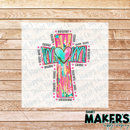 Mom Cross Mother's Day DTF Transfer - or- Hat Patch, Acrylic, Magnet, or Keychain