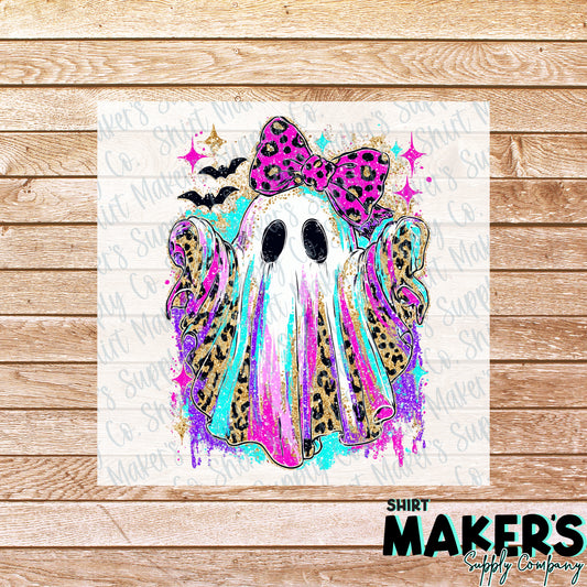 Neon Glitter Ghost 2 DTF Transfer - or- Hat Patch, Acrylic, Magnet, or Keychain
