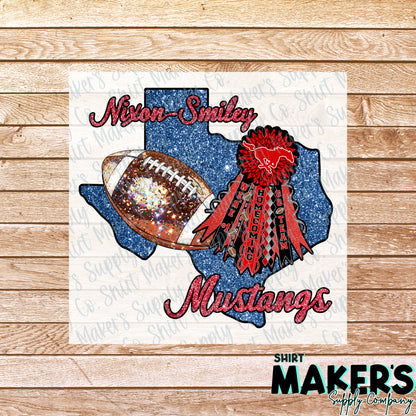 Nixon Smiley Mustangs Homecoming DTF Transfer - or- Hat Patch, Acrylic, Magnet, or Keychain