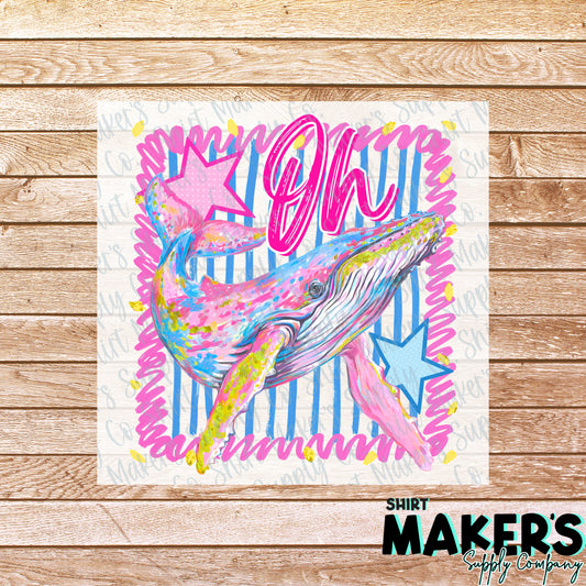 Oh Whale DTF or UV-DTF Transfer - or- Hat Patch, Acrylic, Magnet, or Keychain