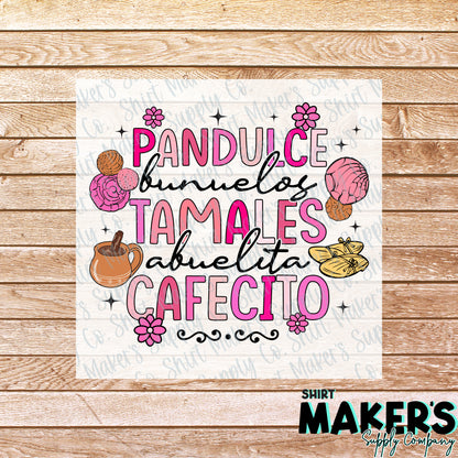 Pan Dulce Tamales Cafecito Christmas DTF Transfer - or- Hat Patch, Acrylic, Magnet, or Keychain