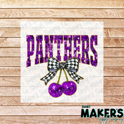 Navarro Panthers Sequin Cherries DTF or UV-DTF Transfer - or- Hat Patch, Acrylic, Magnet, or Keychain