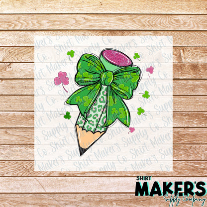 Teacher Pencil St. Patrick's Day DTF Transfer - or- Hat Patch, Acrylic, Magnet, or Keychain