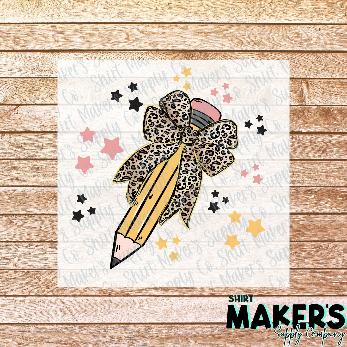 Pencil Bow & Stars DTF or Sublimation Transfer