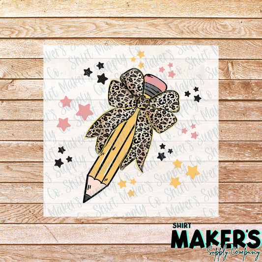Pencil Bow & Stars DTF or Sublimation Transfer