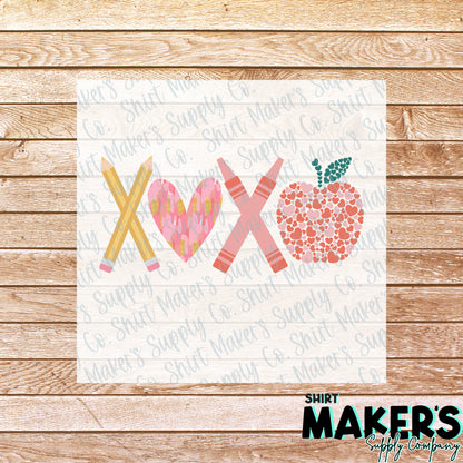 Pencil XOXO Teacher Valentine's Day DTF Transfer - or- Hat Patch, Acrylic, Magnet, or Keychain