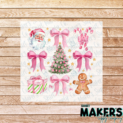 Pink Christmas Bows DTF Transfer - or- Hat Patch, Acrylic, Magnet, or Keychain