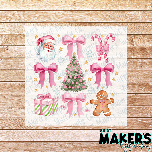 Pink Christmas Bows DTF or Sublimation Transfer