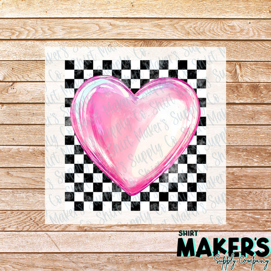 Pink Checkered Heart Valentine's Day DTF or Sublimation Transfer