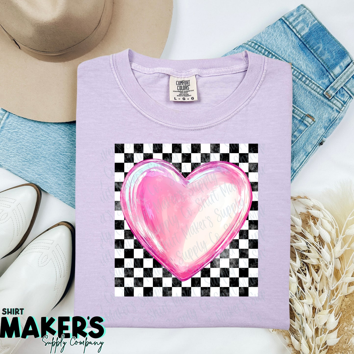 Pink Checkered Heart Valentine's Day DTF or Sublimation Transfer