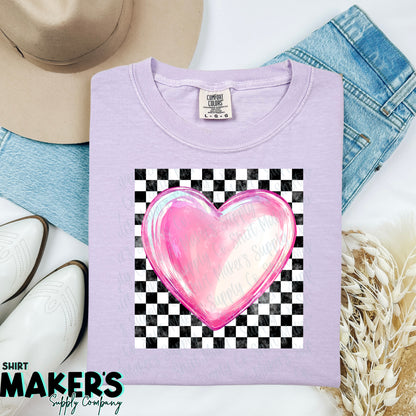 Pink Checkered Heart Valentine's Day DTF or Sublimation Transfer