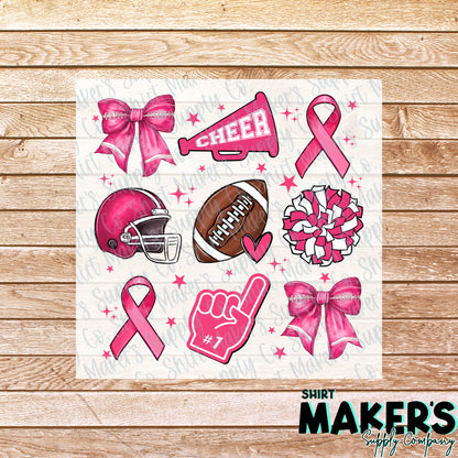 Pink Out Cheer Football DTF or Sublimation Transfer