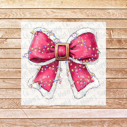 Pink Santa Bow DTF Transfer - or- Hat Patch, Acrylic, Magnet, or Keychain
