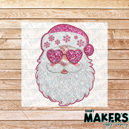 Pink Sequin Santa Christmas DTF Transfer - or- Hat Patch, Acrylic, Magnet, or Keychain