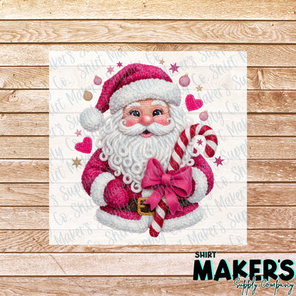 Pink Santa Yarn Christmas Yarn DTF Transfer - or- Hat Patch, Acrylic, Magnet, or Keychain