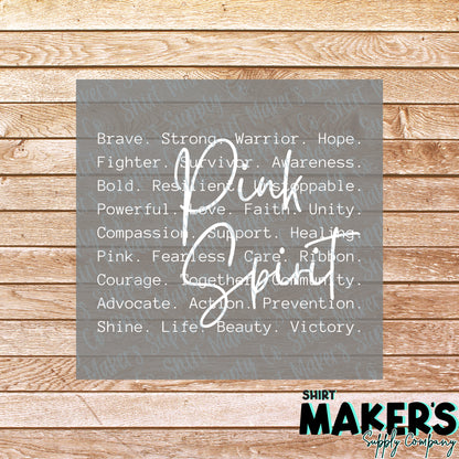 Pink Spirit Breast Cancer Awareness DTF Transfer - or- Hat Patch, Acrylic, Magnet, or Keychain